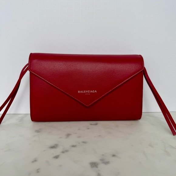 Balenciaga Red Leather Envelope Crossbody Wallet WOC - Picture 3 of 13